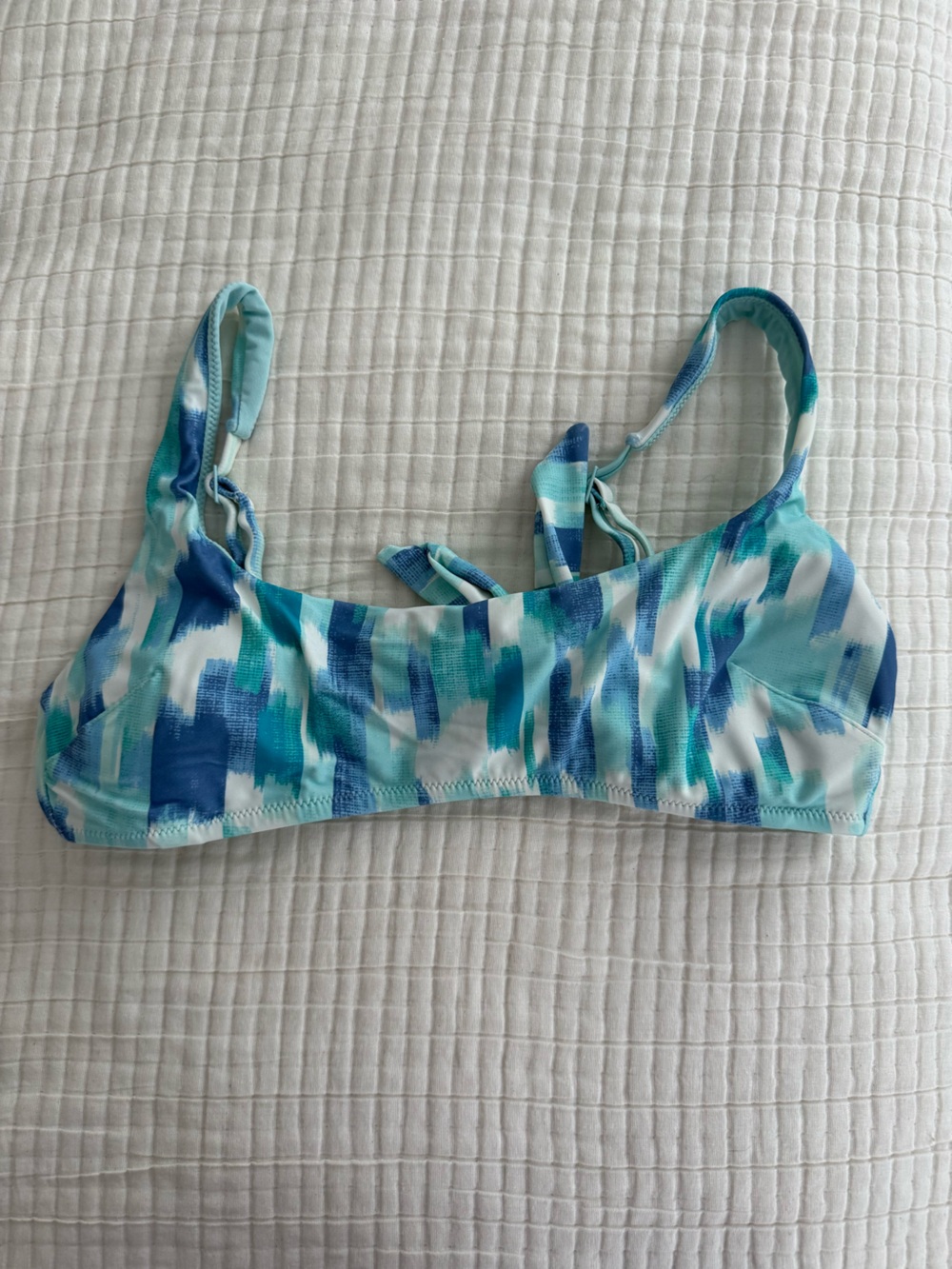 aerie Turquoise & Navy Brushstroke Scoop Bikini Top